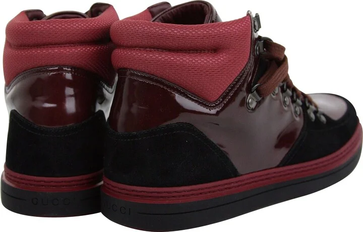 Contrast Combo Dark Red Patent Leather / Suede High top Sneaker 368496 1078 - Image 5