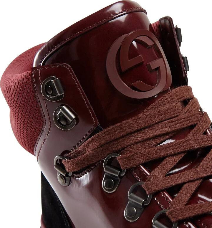 Contrast Combo Dark Red Patent Leather / Suede High top Sneaker 368496 1078 - Image 6