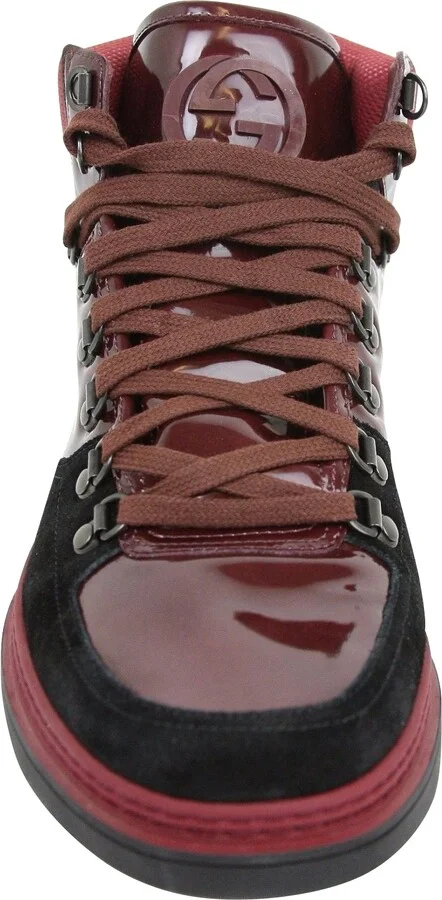 Contrast Combo Dark Red Patent Leather / Suede High top Sneaker 368496 1078 - Image 7