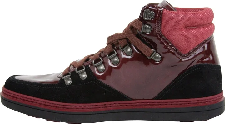 Contrast Combo Dark Red Patent Leather / Suede High top Sneaker 368496 1078 - Image 8