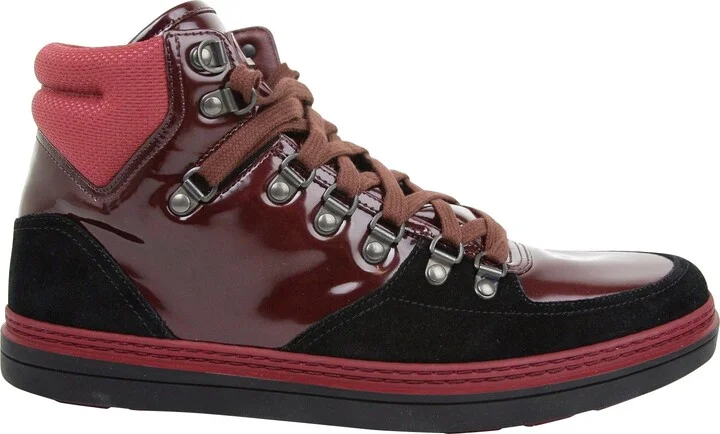 Contrast Combo Dark Red Patent Leather / Suede High top Sneaker 368496 1078 - Image 10