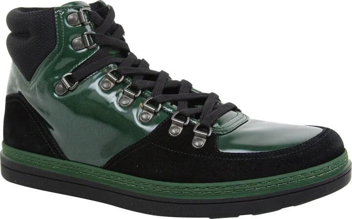 Contrast Combo High top Dark Green Suede Leather Sneaker 368496 1077