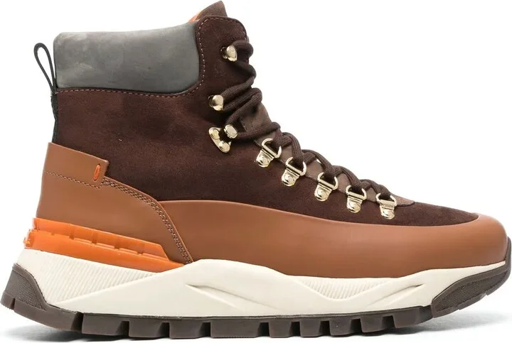Contrast-Panel Lace-Up Hiking Boots