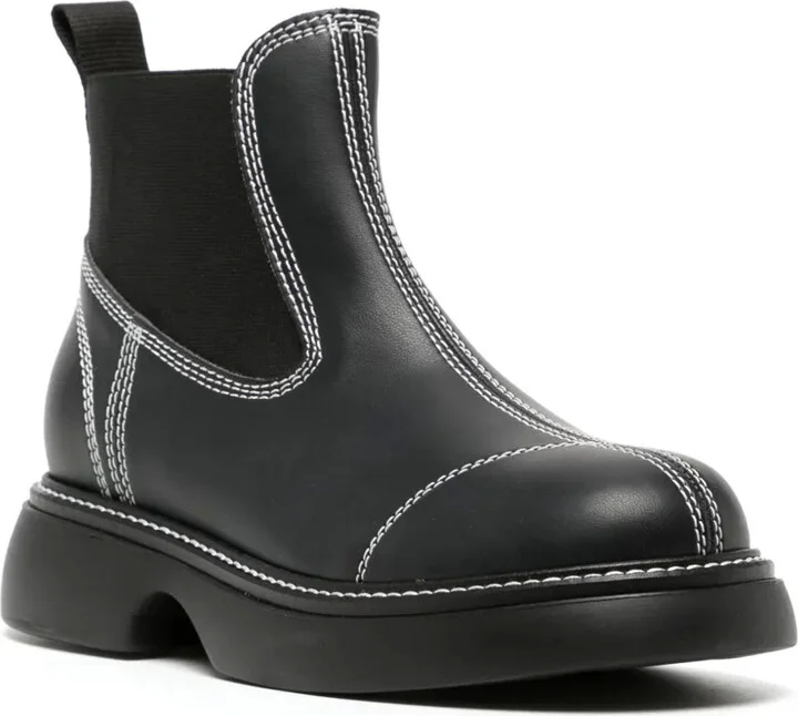 Contrast-Stitching Leather Boots - Image 2