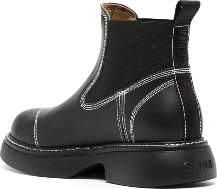 Contrast-Stitching Leather Boots - Image 3