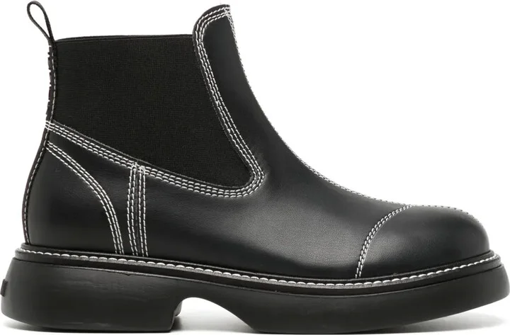 Contrast-Stitching Leather Boots