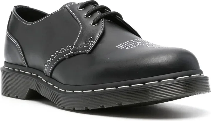 Contrast-Stitching Leather Derby Shoes - Image 2