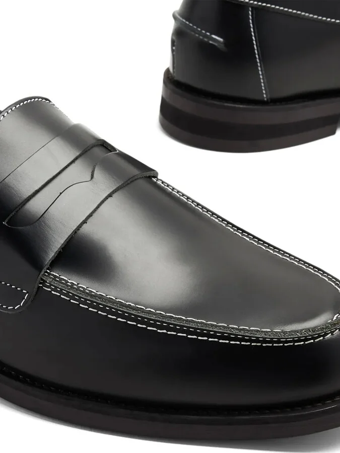 Contrast-Stitching Leather Loafers - Image 2