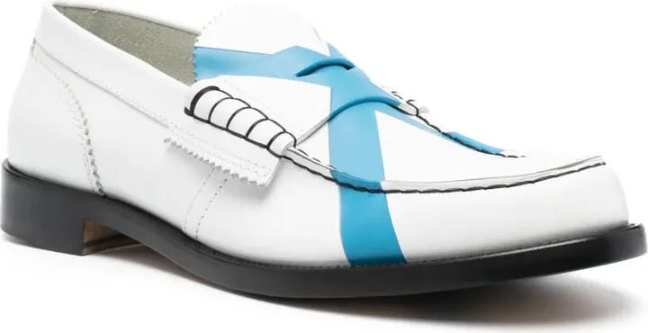 Contrast-Stitching Leather Loafers - Image 2