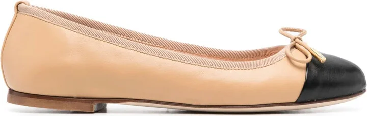 Contrasting-Toecap Leather Ballerina Shoes