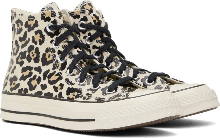 Converse Beige Chuck 70 Glow-In-The-Dark Leopard Print High Top Sneakers - Image 4