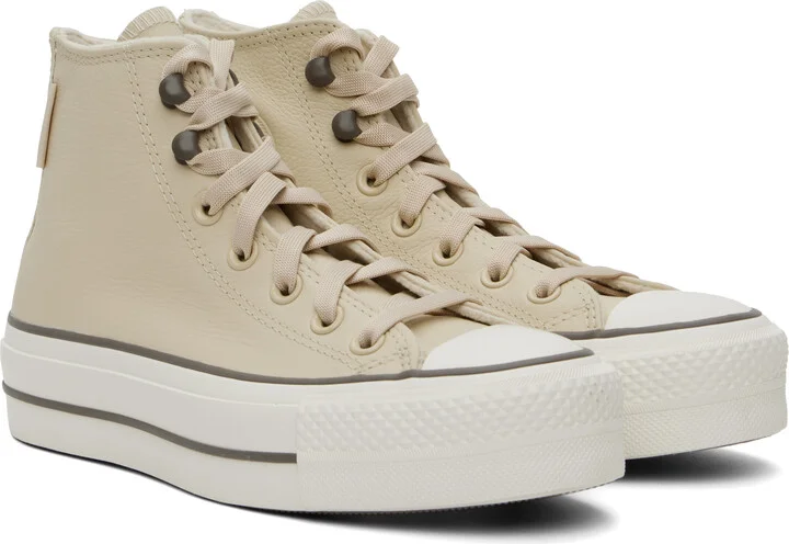 Converse Beige Chuck Taylor All Star Lift Platform Weatherized Leather Sneakers - Image 4