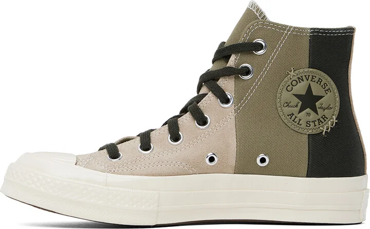 Converse Beige & Khaki Chuck 70 Patchwork Suede High Top Sneakers - Image 3