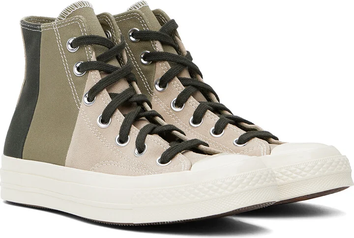 Converse Beige & Khaki Chuck 70 Patchwork Suede High Top Sneakers - Image 4