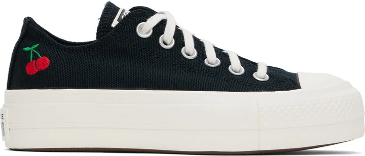 Converse Black Chuck Taylor All Star Lift Platform Cherries Low Top Sneakers