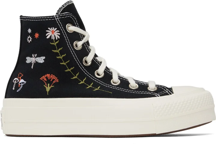 Converse Black Chuck Taylor All Star Lift Platform Enchanted Garden Sneakers