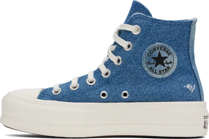 Converse Blue Chuck Taylor All Star Lift Platform Denim High Top Sneakers - Image 3