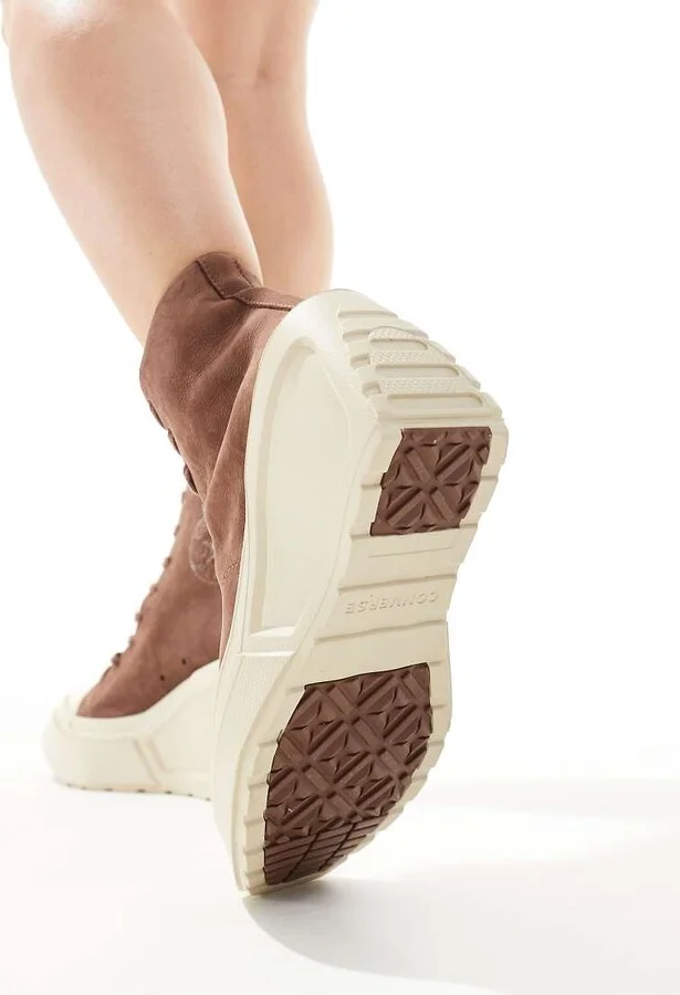 Converse Chuck 70 De Luxe wedge platform hi top sneakers in brown - Image 3