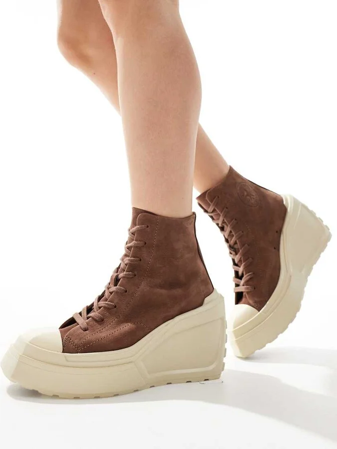 Converse Chuck 70 De Luxe wedge platform hi top sneakers in brown