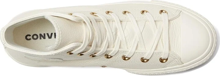 Converse Chuck Taylor All Star High-Top Platform Leather Sneaker Women's Cold Weather Boots Egret/Egret/Gold : Men's 7.5 - Women's 9.5 Medium - Image 2
