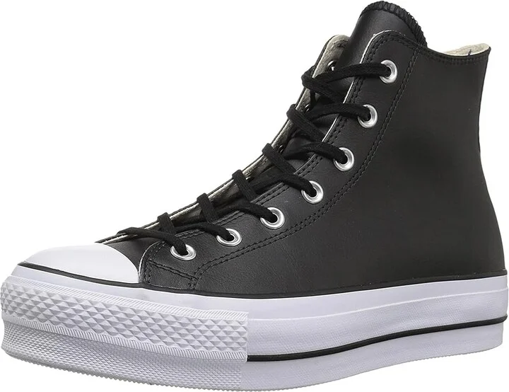 Converse Chuck Taylor All Star High Top Platform Leather Sneaker Women's Lace up casual Shoes Black/Black/White : 10 B - Medium - Image 2