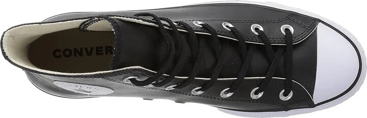 Converse Chuck Taylor All Star High Top Platform Leather Sneaker Women's Lace up casual Shoes Black/Black/White : 10 B - Medium - Image 3