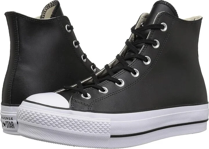 Converse Chuck Taylor All Star High Top Platform Leather Sneaker Women's Lace up casual Shoes Black/Black/White : 10 B - Medium