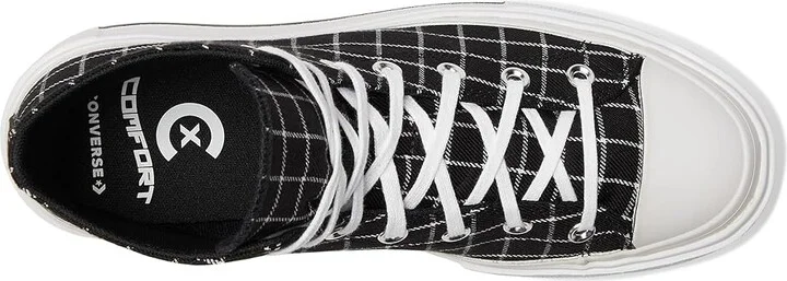 Converse Chuck Taylor All Star Lift Double Stack Platform Plaid Shoes Black/White/Black : Men's 8.5 - Women's 10.5 Medium, Canvas - Image 2