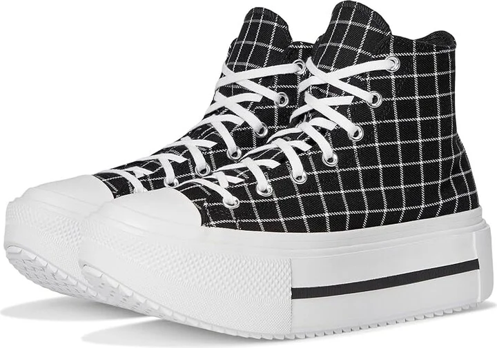 Converse Chuck Taylor All Star Lift Double Stack Platform Plaid Shoes Black/White/Black : Men's 8.5 - Women's 10.5 Medium, Canvas