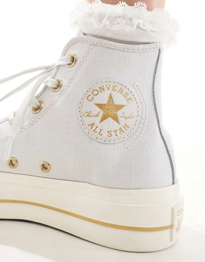 Converse Chuck Taylor All Star Lift Hi Top sneakers in gray with gold details - Image 3