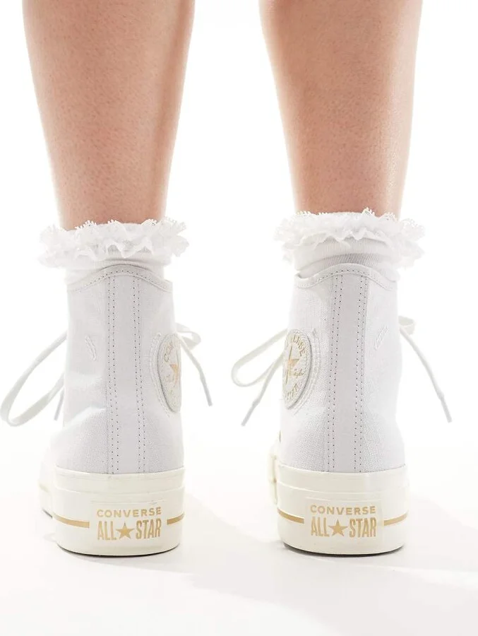 Converse Chuck Taylor All Star Lift Hi Top sneakers in gray with gold details - Image 4