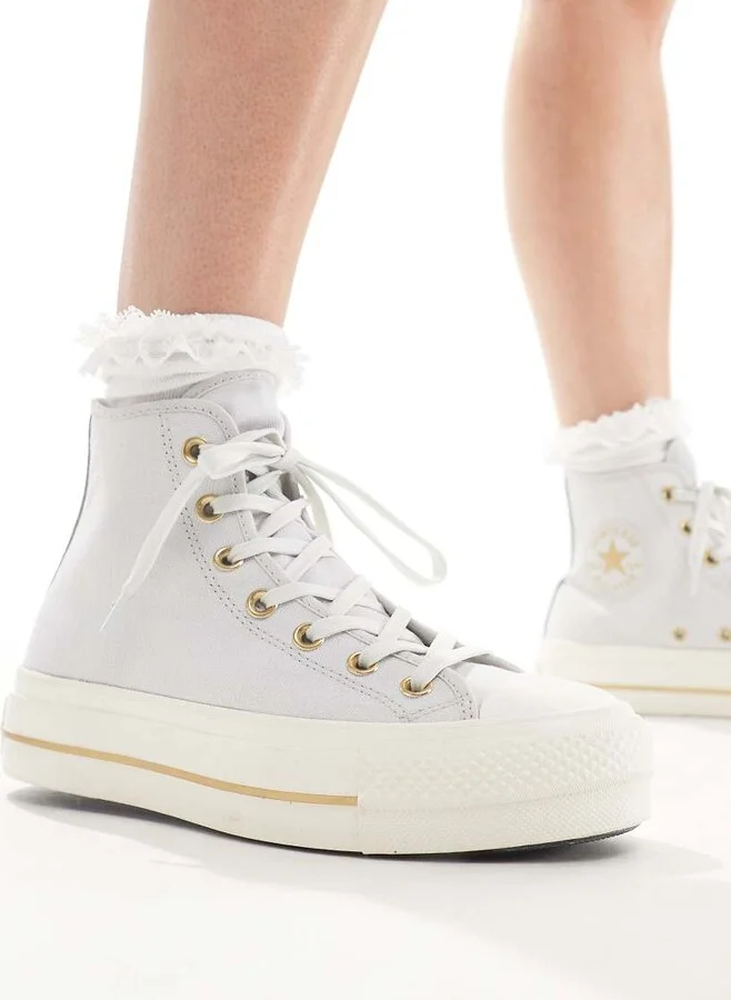 Converse Chuck Taylor All Star Lift Hi Top sneakers in gray with gold details