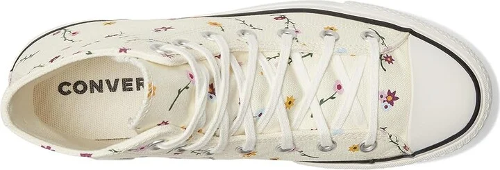 Converse Chuck Taylor All Star Lift Platform Embroidered Blooms Women's Shoes Egret/Vintage White/Black : 10.5 B - Medium, Canvas - Image 2