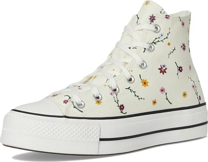 Converse Chuck Taylor All Star Lift Platform Embroidered Blooms Women's Shoes Egret/Vintage White/Black : 10.5 B - Medium, Canvas - Image 5