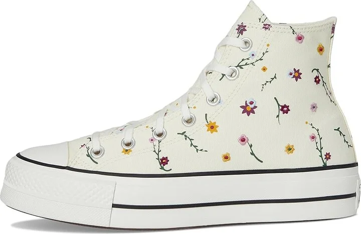 Converse Chuck Taylor All Star Lift Platform Embroidered Blooms Women's Shoes Egret/Vintage White/Black : 10.5 B - Medium, Canvas - Image 6