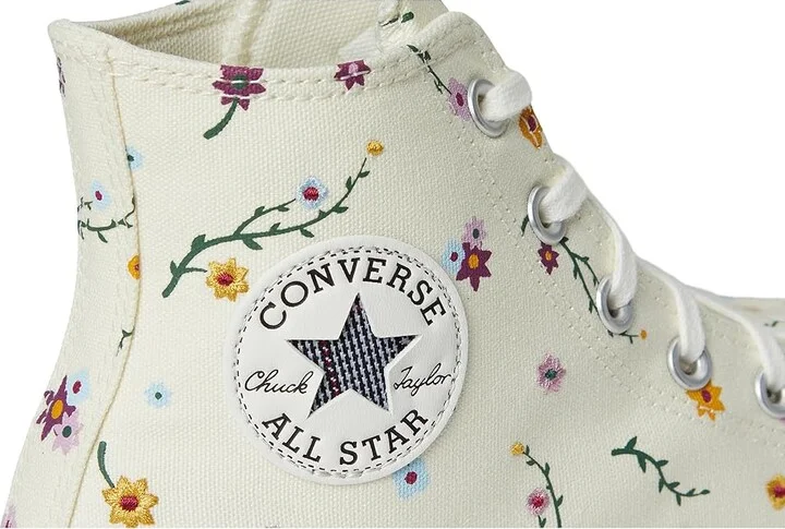 Converse Chuck Taylor All Star Lift Platform Embroidered Blooms Women's Shoes Egret/Vintage White/Black : 10.5 B - Medium, Canvas - Image 7
