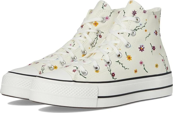Converse Chuck Taylor All Star Lift Platform Embroidered Blooms Women's Shoes Egret/Vintage White/Black : 10.5 B - Medium, Canvas