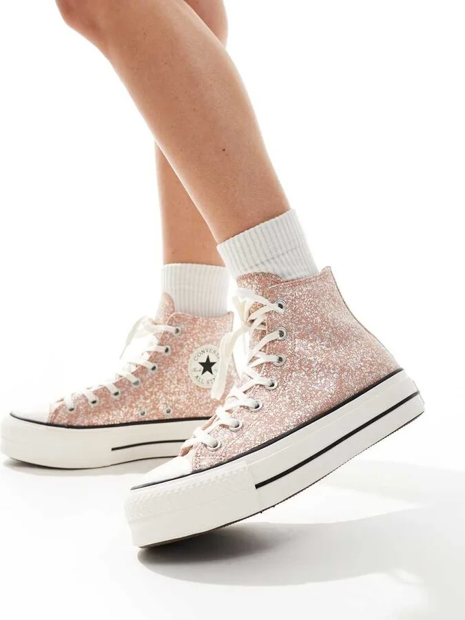 Converse Chuck Taylor All Star Lift Platform Glitter sneaker in pink