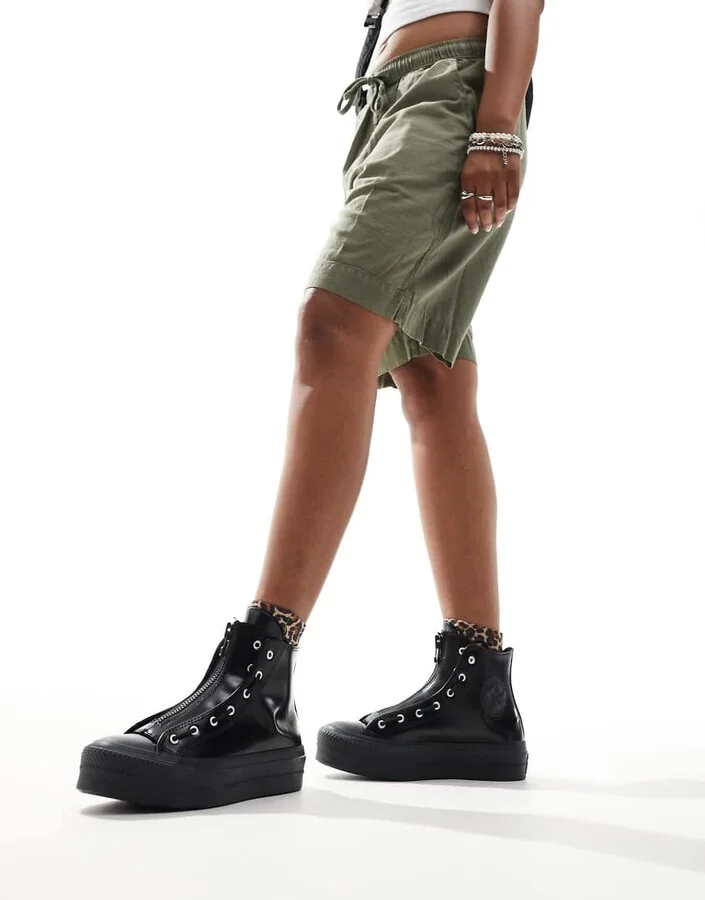 Converse Chuck Taylor All Star Lift sneaker with zip detail in black - Image 4