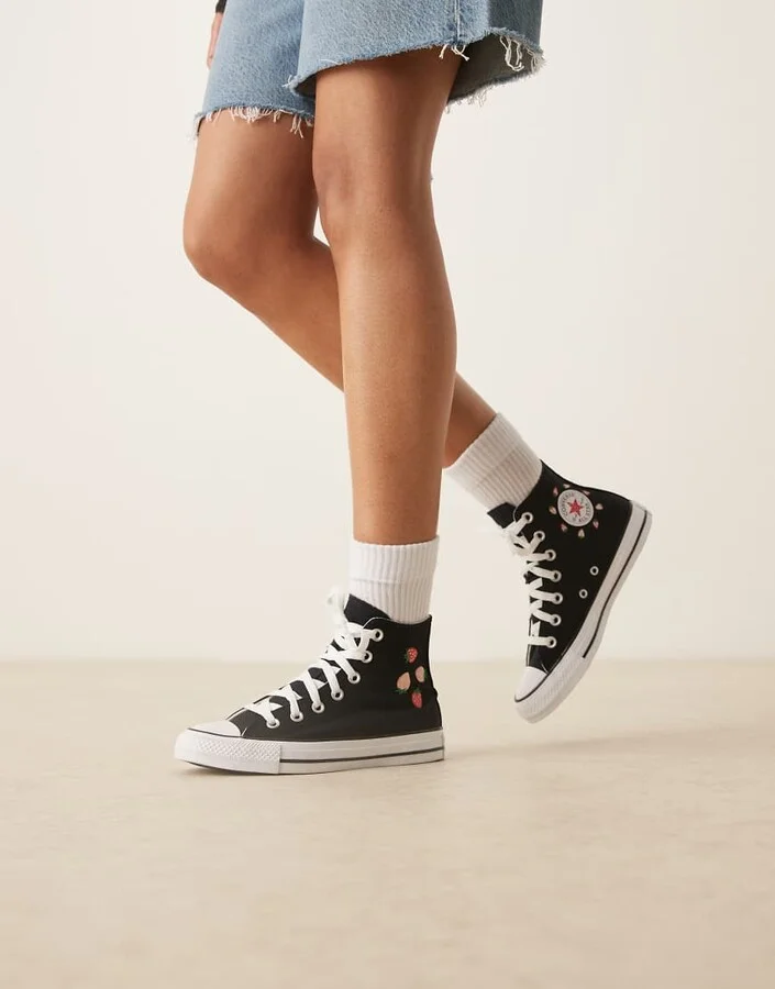Converse Chuck Taylor All Star Lift sneakers in black with strawberry details