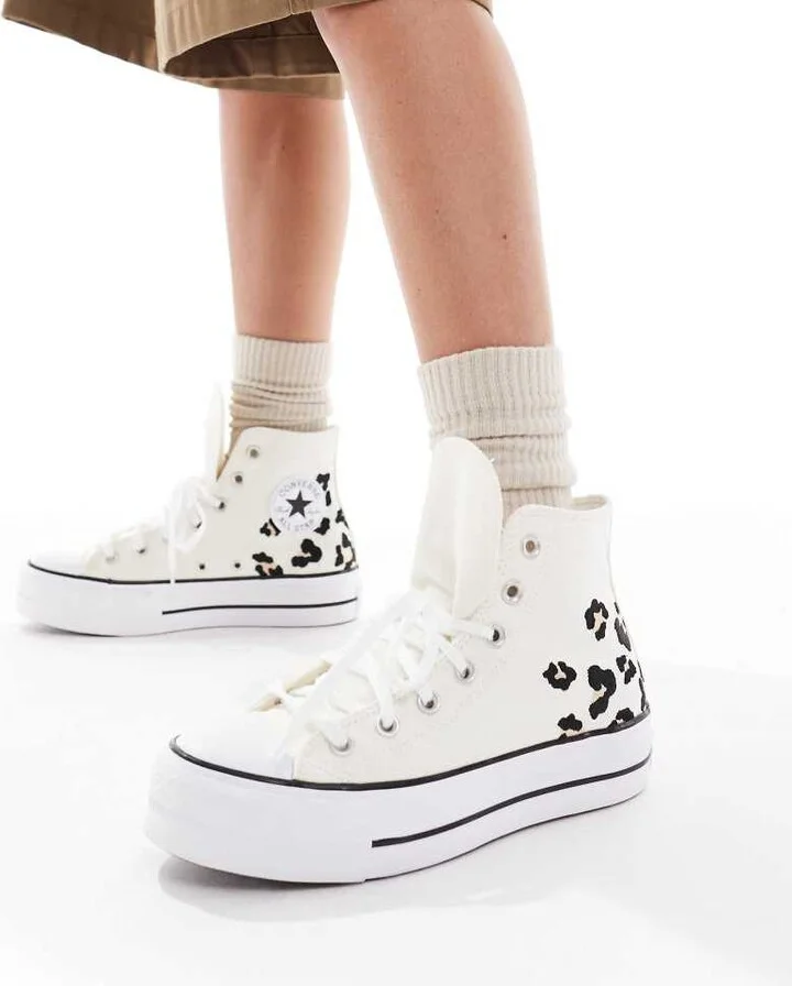 Converse Chuck Taylor All Star Lift sneakers in ecru and leopard print detail