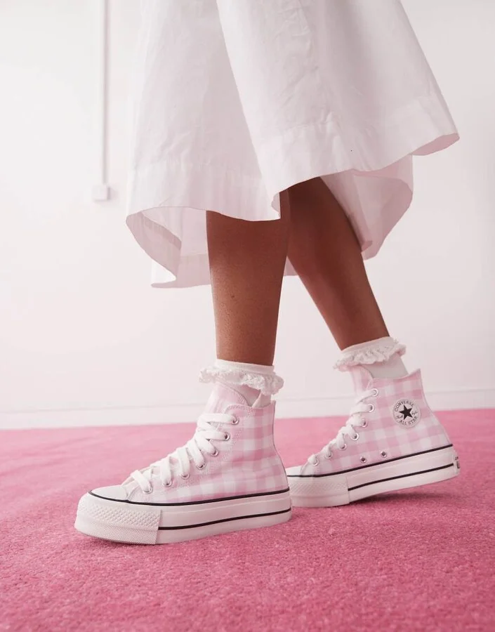 Converse Chuck Taylor All Star Lift sneakers in white and pink checkerboard