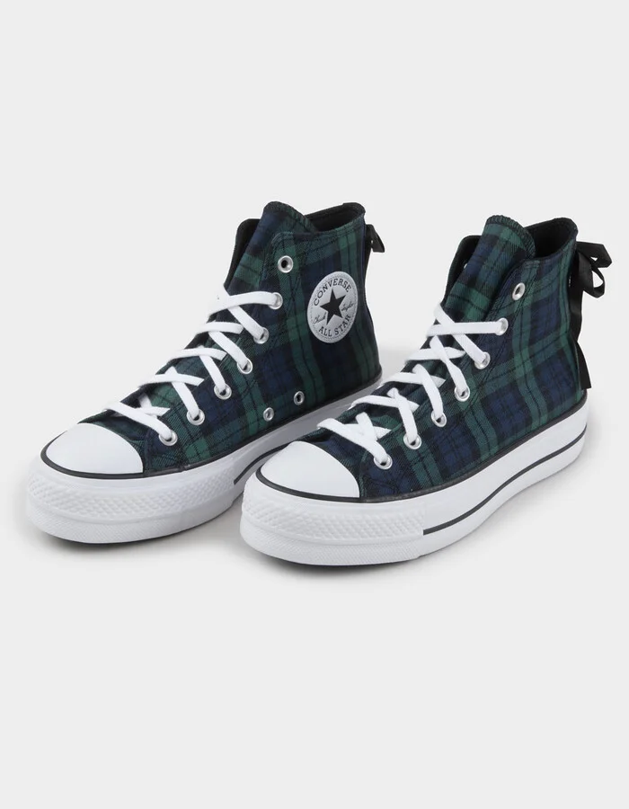 CONVERSE Chuck Taylor All Star Plaid Lift Womens High Top Platform Shoes - Image 2