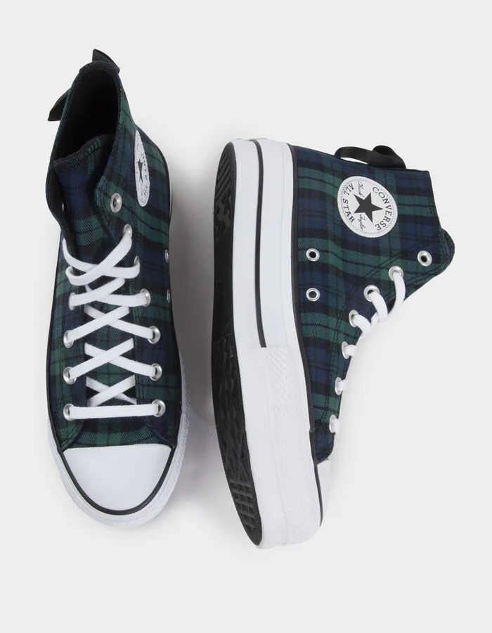 CONVERSE Chuck Taylor All Star Plaid Lift Womens High Top Platform Shoes - Image 5