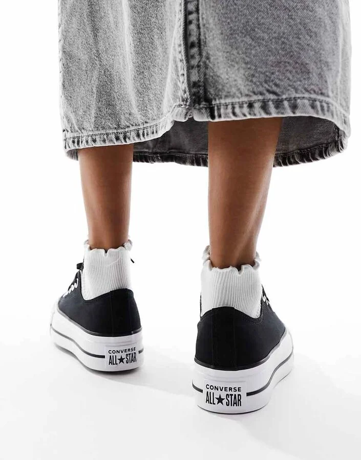 Converse Chuck Taylor All Star platform canvas sneakers in black and white - Image 3