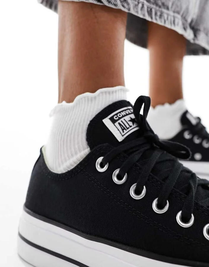 Converse Chuck Taylor All Star platform canvas sneakers in black and white - Image 4