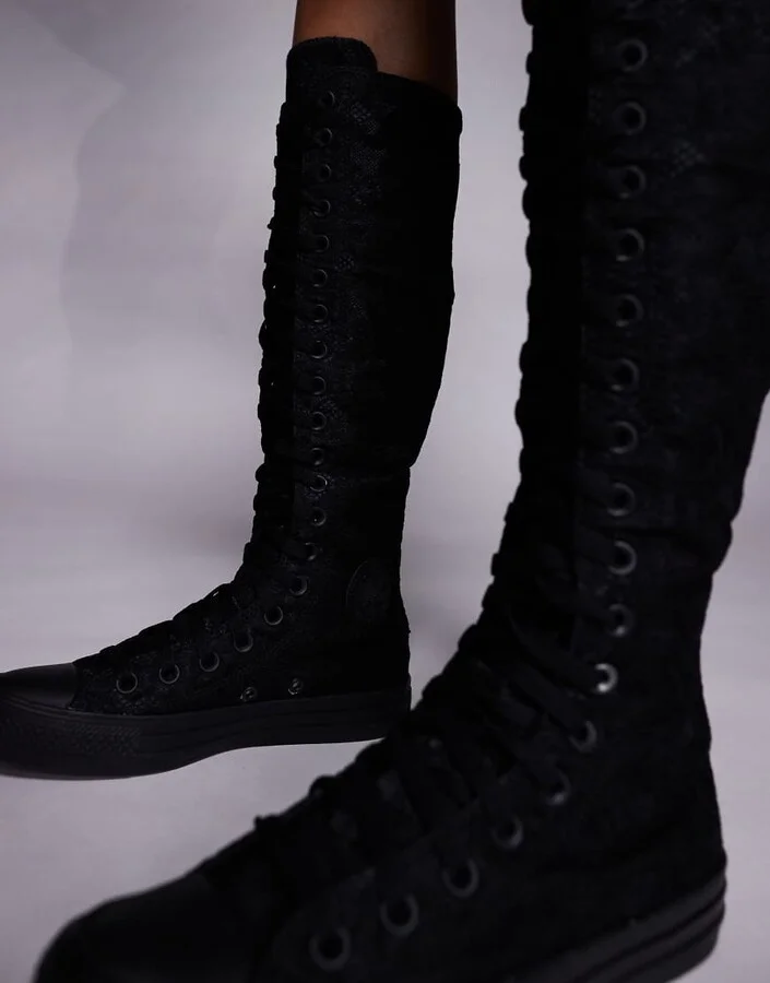 Converse Chuck Taylor All Star XX-Hi sneakers in black with lace flower print - Image 2