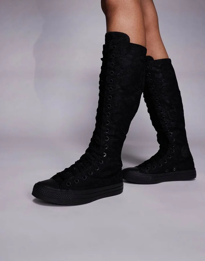 Converse Chuck Taylor All Star XX-Hi sneakers in black with lace flower print - Image 3