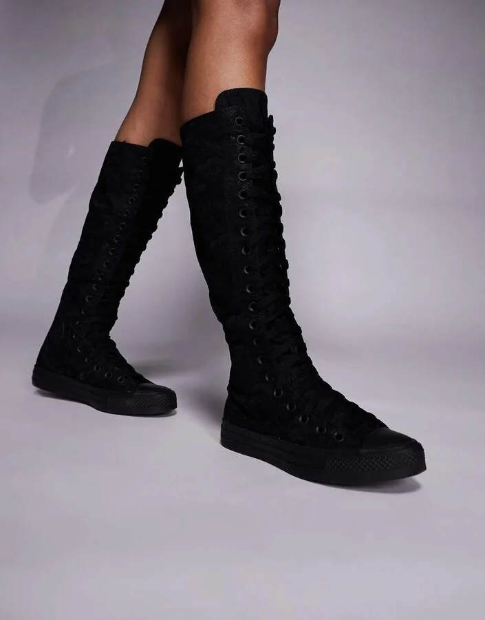 Converse Chuck Taylor All Star XX-Hi sneakers in black with lace flower print