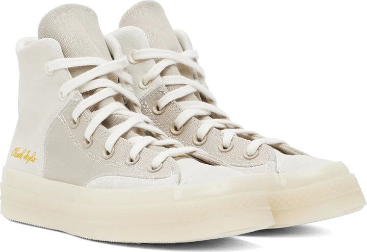 Converse Gray & Beige Chuck 70 Marquis Mixed Materials High Top Sneakers - Image 4